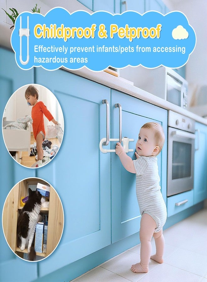 Modacraft 10 Pcs Sliding Cabinet Latches, U Shaped Cabinet Door Locks, Baby Cabinet Safety Latches for Baby Proofing, No Drilling Tool-Free Installation Easy to Use for Knobs or Handle Double Door - Image 3